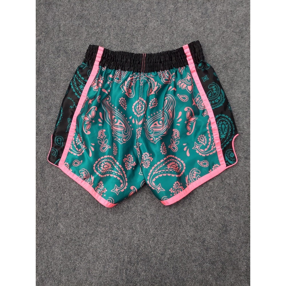 KILL CREW Fight Shorts Mens XL Teal Green Black Bandana Print Boxing Gym - Picture 3 of 12